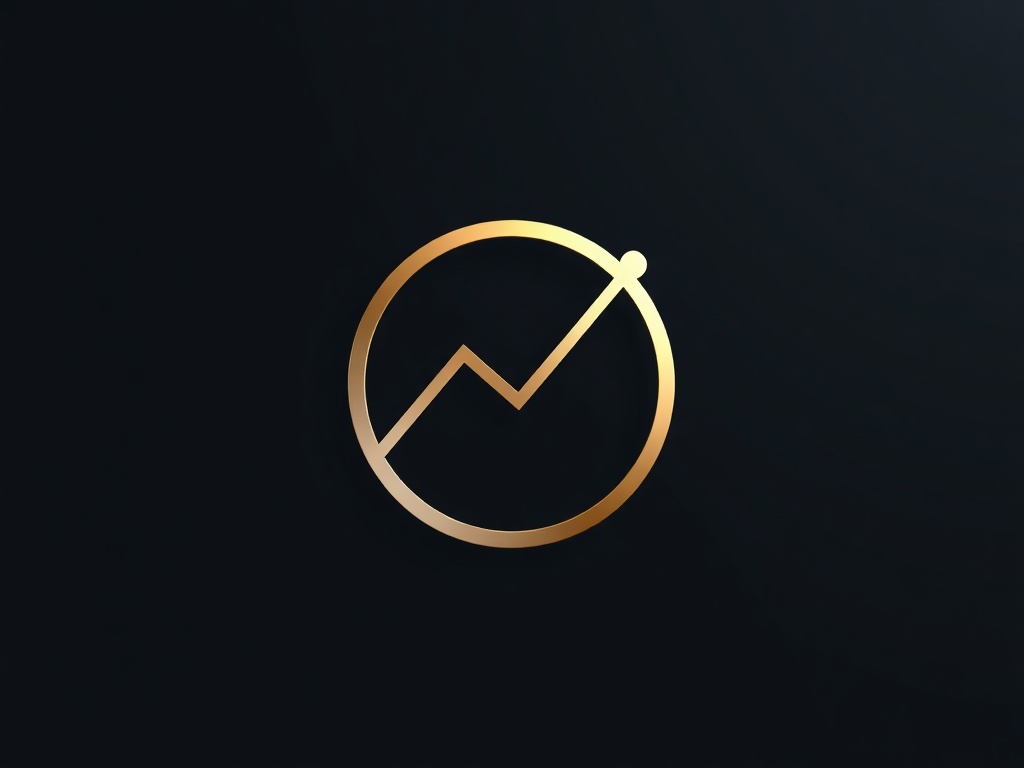 A sleek, minimalist logo mark combining a stylized graph line with a circle, in metallic gold and silver hues, 8k photorealistic, commercial photography style.
